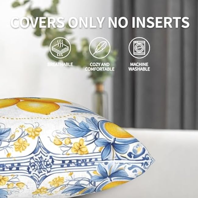 Watercolor Lemon Leaves Throw Pillow Covers 18x18 Inch Soft Square Cushion Covers for Couch Sofa Bedroom Living Room Decor Set of 2 Decorative Pillowcase