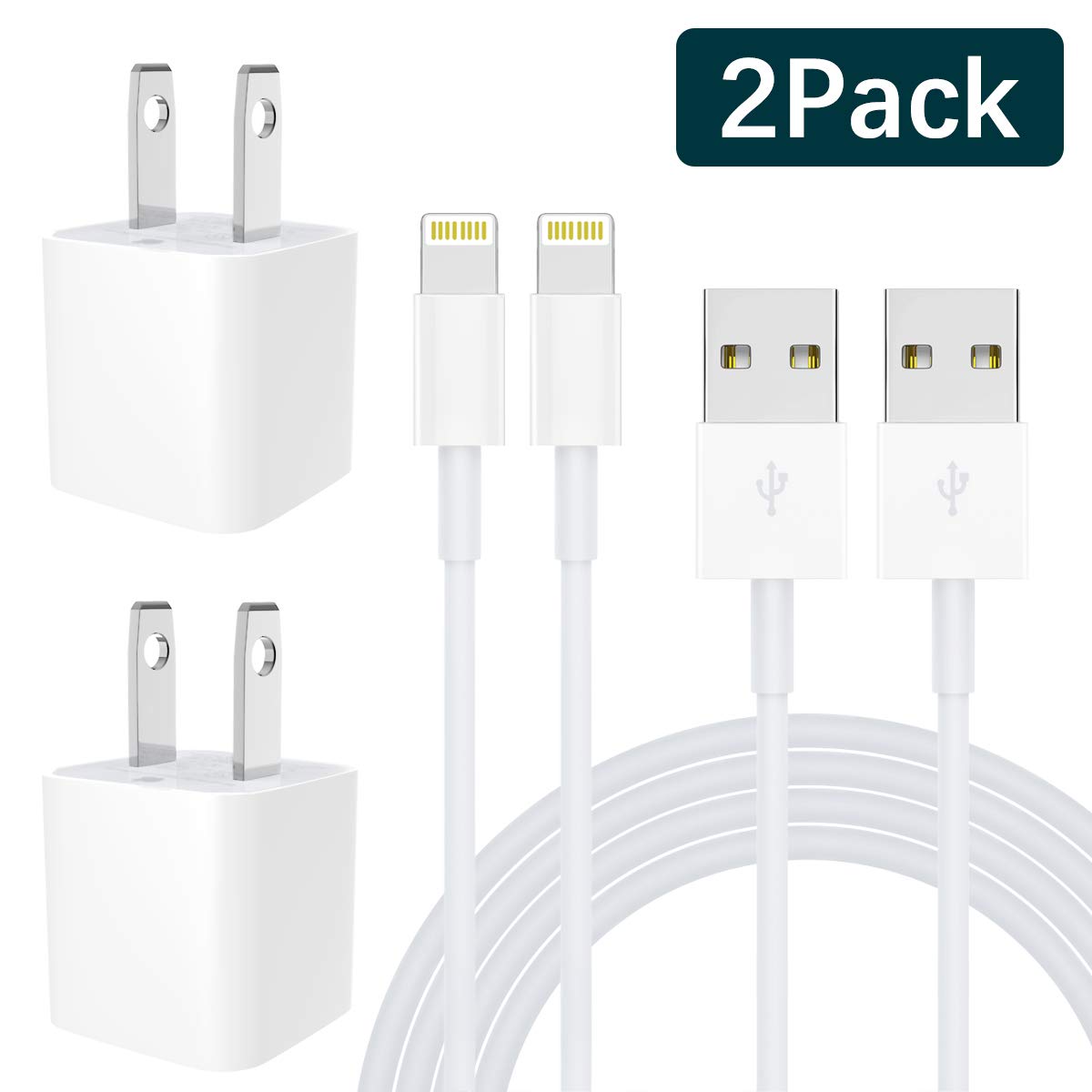 iPhone Charger, MFi Certified Lightning Cable, 2-Pack iPhone Charger Wire Data Sync Charging Cord Compatible with iPhone X/8 Plus/7 Plus/6s/6 Plus/6s Plus/5/5s/5c/XS/XR/XS Max (White) (White)