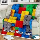 Grococo Personalized Fleece Blanket Lego Brick Pattern Custom Your Text for Family Sofa Blanket...