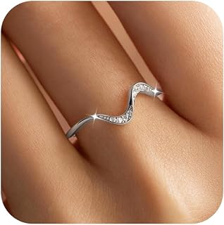 Wave Ring, 925 Sterling Silver Ocean Wave Rings for Women Cubic Zirconia Self Reminder Up and Down High and Low Ring Ideal Minimalism Jewelry Graduation Gifts