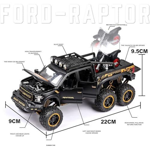 Image of Deuson Ecom Exclusive 1:24 Raptor F150 Alloy Metal Diecast Car Pull Back Die Cast Metal Pullback Toy Car With Openable Doors, Light Music Boys Gifts Toys For Kids - Black
