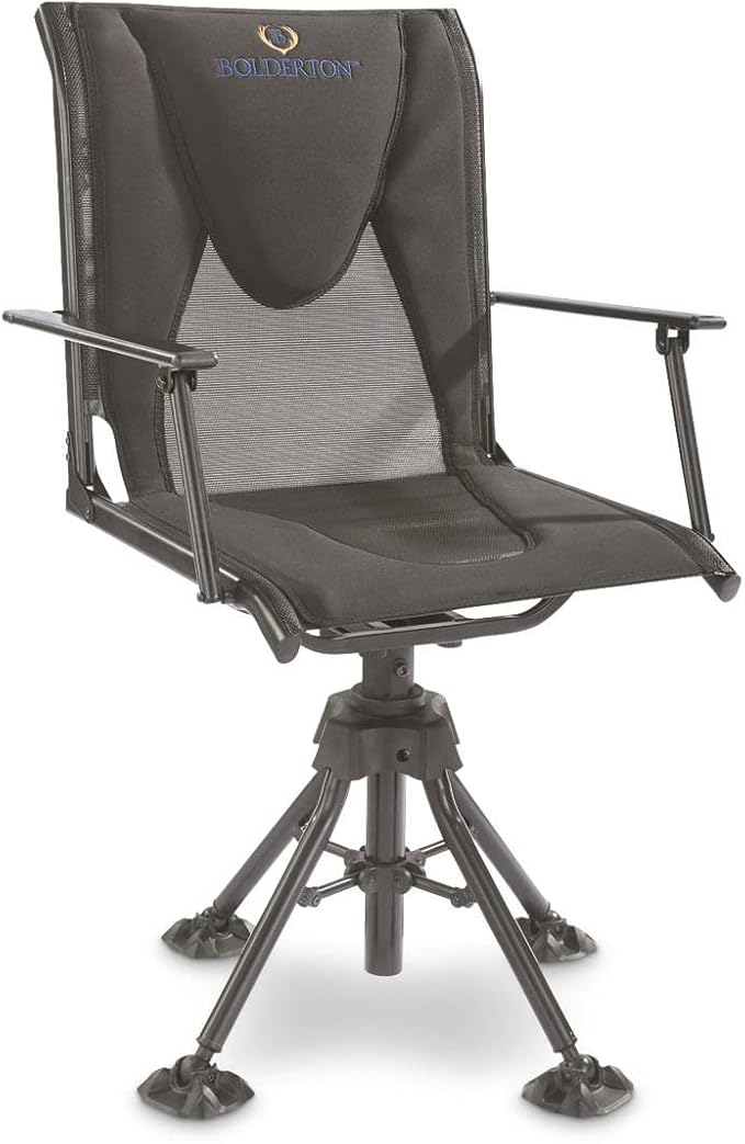 Bolderton 360º Swivel Hunting Blind Chair with Armrests, 300 lbs Capacity, Folding