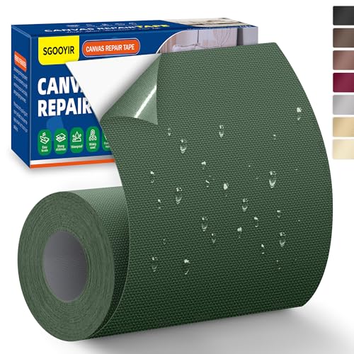 Tissu Autocollant Reparation Vert militaire, 10x200cm Imperméable Patch de Réparation en Tissu de Toile, Patch Autocollant en Toile pour Tentes, Bâches de Bateau,...