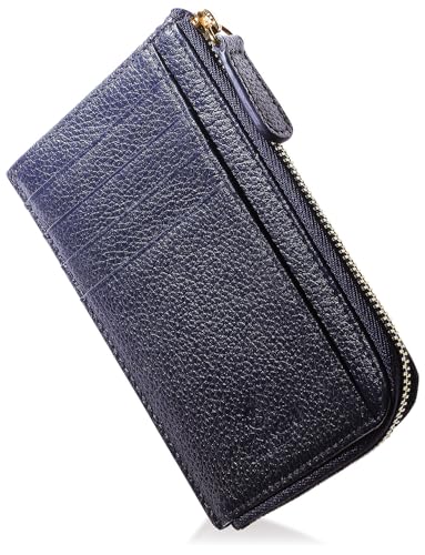 [BLUE SINCERE] フラグメントケース 本革 小銭入れ付き 薄型 スキミング防止 財布 L字 カード8枚 ギフトボックス付き / FC1 (ダークネイビー)
