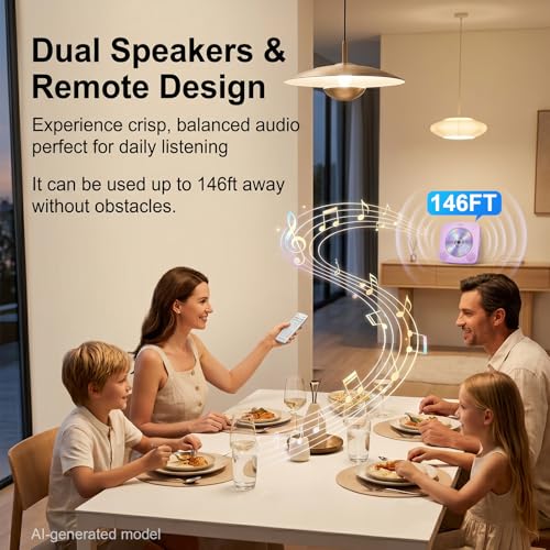 Image of Gueray Portable CD Player Bluetooth: CD Players for Home Rechargeable Desktop Wall Portable CD Player with Bluetooth & Dual Speakers 1800mAh Boombox FM Radio MP3 Music Player (Purple)