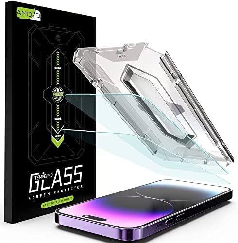 Amozo Easy Fit Tempered Glass Screen Protector Guard for iPhone 15 Pro Edge To Edge Coverage (with easy applicator) - Pack of 2