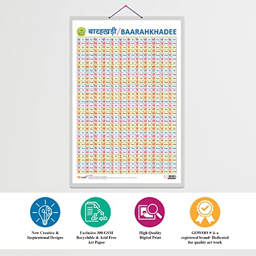 Image of 2 IN 1 HINDI VARNMALA AND BAARAHKHADEE Educational chart with Big font and Dust resistant Lamination SAHIL