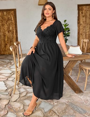 Image of EYWOL Women's Plus Size Formal Dress Lace Chiffon Maxi Dress,Open Back Cocktail Dress for Wedding Guest,Party,Gala Events