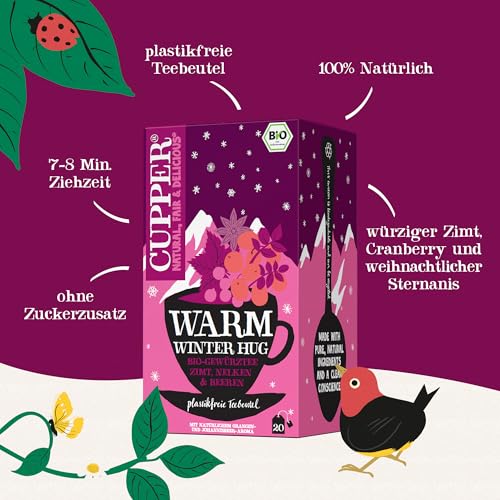 Cupper Bio Tee Set Wintertees, Tee Geschenkset, Früchtetee, Kräutertee, drei verschiedene Sorten, 60 ungebleichte, plastikfreie Teebeutel, 3er Pack