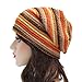 ZLYC Women Fashion Knit Slouchy Beanie Hat Thin Stretch Skull Caps, Striped Orange
