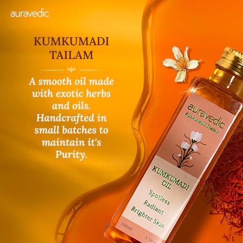 Image of Auravedic Kumkumadi Oil For Face 100 Ml, Kumkumadi Tailam Face Oil For Glowing Skin, Dark Spot Corrector Face Serum