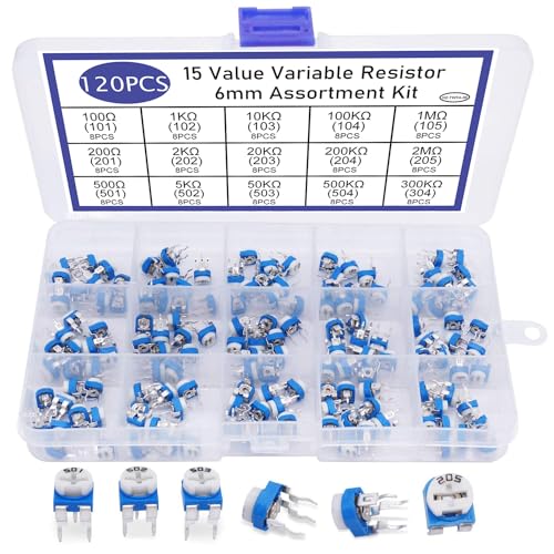 TWTADE 6mm Variable Resistor Potentiometer Assortment Kit 15 Values 100 ohm-2M ohm in Plastic Box DWJ-150P