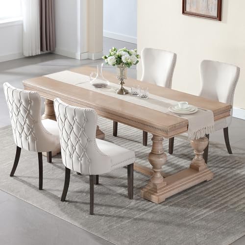civama Dining Chairs Set of 6, Upholstered Velvet Chairs for Dining Room, Luxury Nikki Collection Modern Armless Chairs with High-end Tufted Wingback, Solid Wood Legs, Retro Rivet Trims, Beige