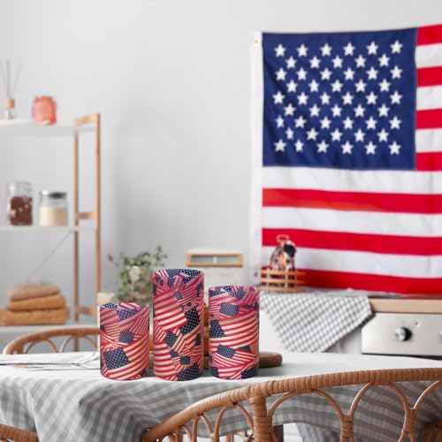 Image of NJAO HOO Flickering Flameless Candles, LED Candles 3D Wick Acrylic Battery Operated LED Pillar Candles with Remote and Timer for Day 4th of July Decor Set of 3(American Flag)