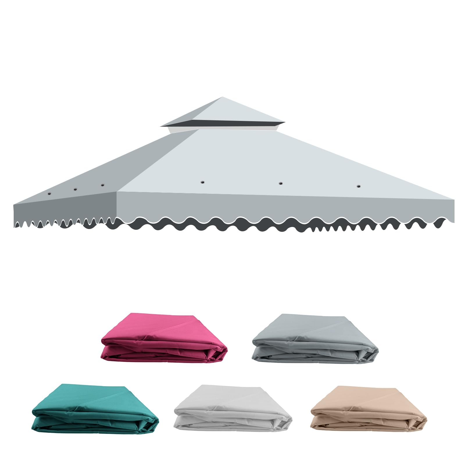 Toile de Rechange pour Tonnelle de Jardin, 3x3m Toit avec 2 Étages, Protection Solaire et Ventilation Amovible - Toile Idéale pour Pavillon