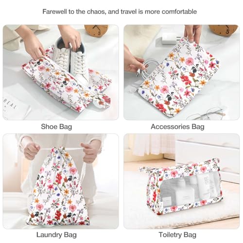 Image of 8 Set Packing Cubes for Suitcases, Packing Cube with Shoe, Cosmetics, Clothing, and Accessories Bags for Travel Luggage Organizer Women Men(Retro Flowers)