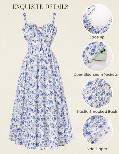 Image of Scarlet Darkness Summer Dresses for Women 2026 Floral Corset Dress Long Milkmaid Dress with Pocket