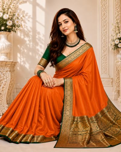 Image of Women's Glory Satin Silk Saree Plain Soft Shiny Elegant Party Traditional Ethnic