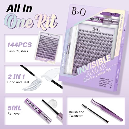 B&Q Lashes Extension Set 144PCS Unsichtbares Band Lash Clusters 8-16MIX Unsichtbare Wimpern Extensions Set 7 tage halt Venus Style D curl Lazy Girl Wimpern Set(Venus 8-16mix)
