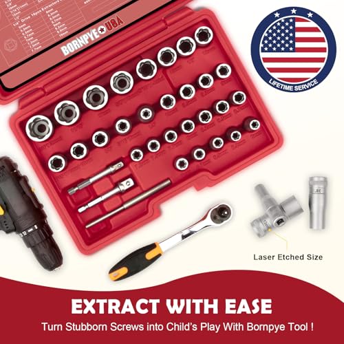 Image of 33mm Deep Reach Bolt Extractor Kit, with 3 /8, 1 /4 Inch Adapter, Ez Out Deep Broken Lug Nut Removal Socket Set, Easy-Out Spark Plug Remover Tool, for Stripped Rusted Bolts, Stud, Nuts Screw (32-Pieces)