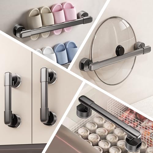 Image of 2Pcs Suction Cup Door Handles Punch-Free Shower Handles Removable Strong Hold Vacuum Handles for Windows Cabinets Wardrobes Multifunctional Towel Bar for Bathroom Toilet Short