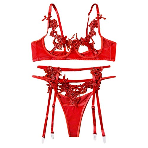 JERFER Lenceria Mujer Corsé Cordón Aros Muselina Picante Ropa de Dormir Ropa Interior Tops + Calzoncillos