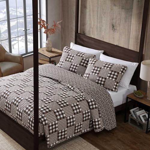 Image of Eddie Bauer - Full /Queen Quilt Set, Reversible Bedding with Matching Shams, Patchwork Luxurious Bedding Set (Gingham Patchwork Brown, Full /Queen)