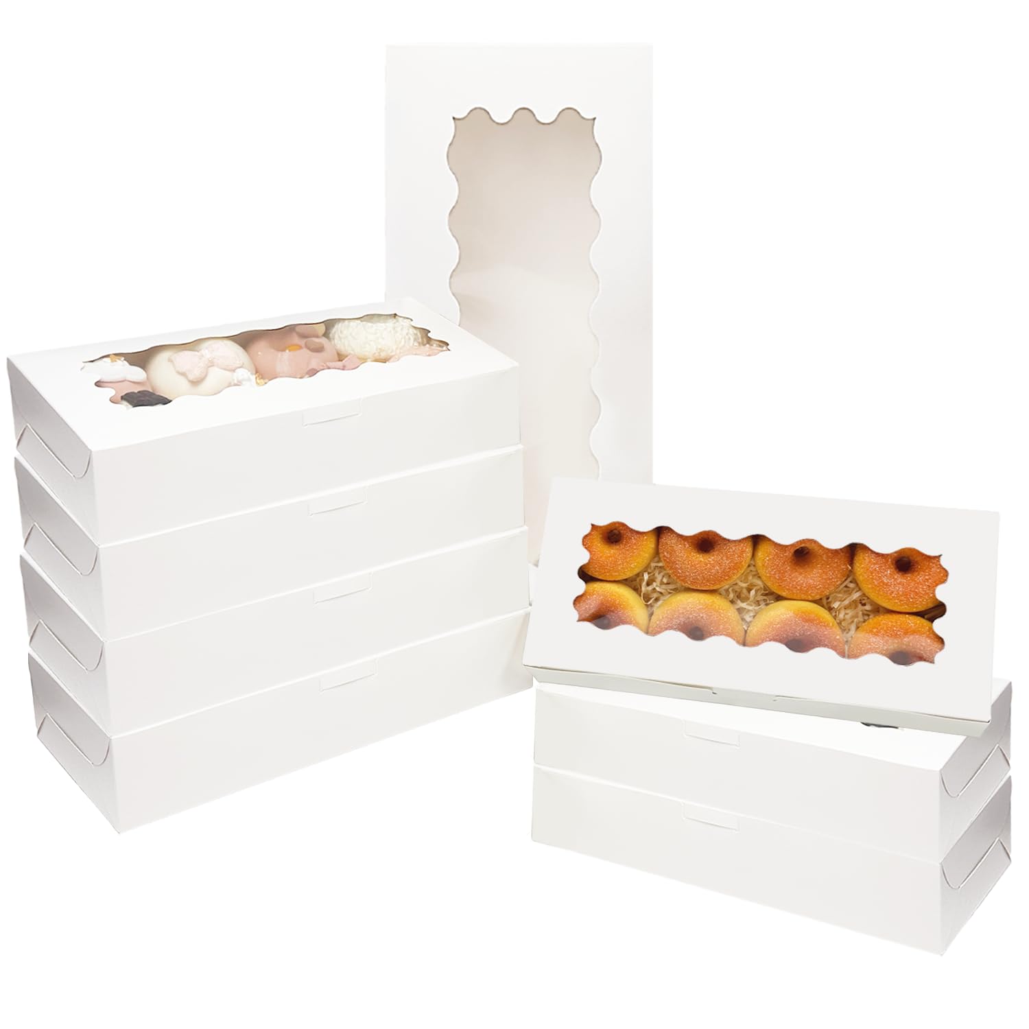 Gcardist 6 Packs White Cookie Box with Window 30.5x14x6.4cm Two Uses Pastry Biscuit Bakery Box For Packaging