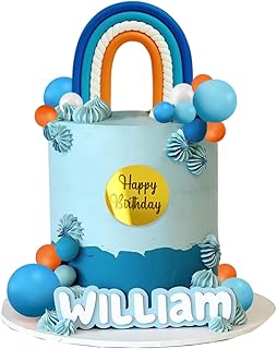 Blue Rainbow Cake Topper with Blue Orange Ball for Blue Birthday Theme Party