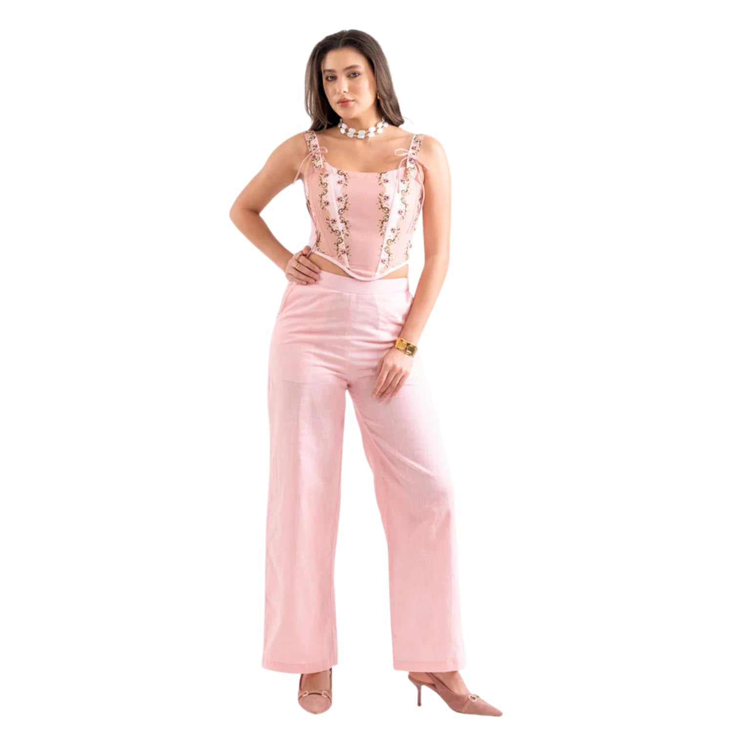 Label by Mohita Women's and Girl's Pink Denim Crop Top, Square Neck, Sleeveless Corset Style Women Western Rayon Denim Bustier Vest Crop Top | Flower Print | Antique Pink Corset | Office & Casual Wear-image-21