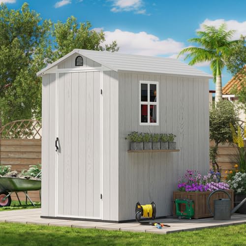 Image of Patiowell 4x6 FT Plastic Outdoor Storage Shed with Floor, Light Gray