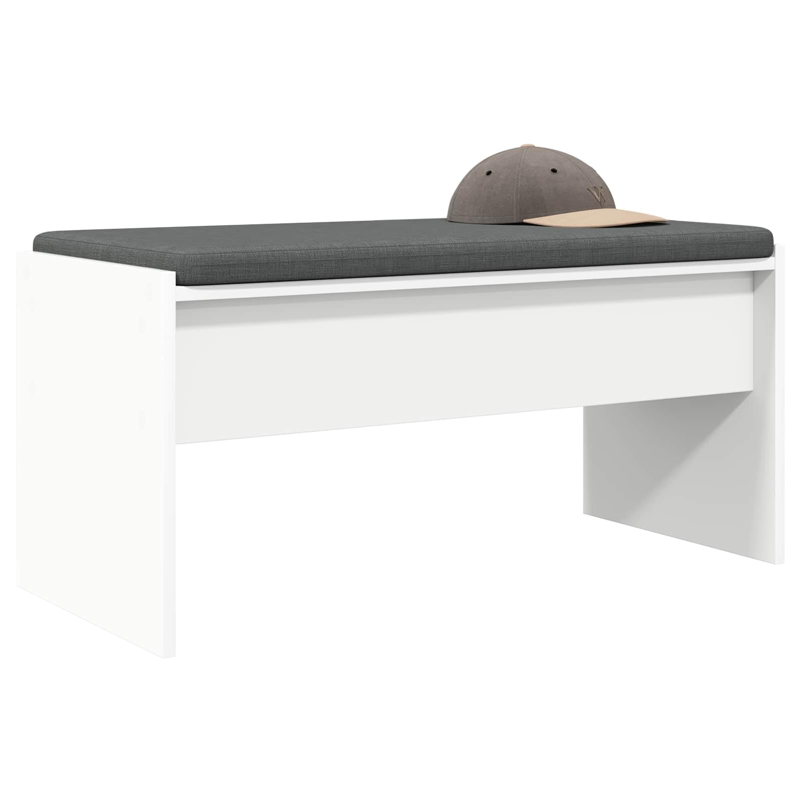 Banco moderno rectangular con cojín, color blanco, 83 x 38 x 40 cm, banco de madera con patas estables, superficie de fácil cuidado, ideal para pasillo y entrada