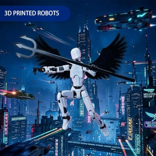 Image of 2-Piece Set Dummy 13 Action Figure, Creative Desktop Decor Set of Two, Drawing Reference and Photography Prop, White and Black Figures with Wings and Weapon