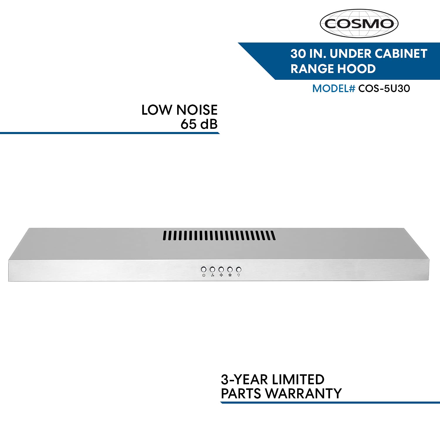 Cosmo 5U30 30 in. Under Range Hood with Ducted / Ductless Convertible Slim Kitchen Over