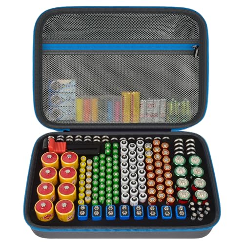 Batterie Aufbewahrungsbox Box, Batteriekasten Koffer mit Batterietester BT-168, Batterie Organizer Hält 161+ Batterien AA AAA C D Cell 9V 3V Lithium LR44 CR2 CR1632 CR2032 - Grau -Nur Fall
