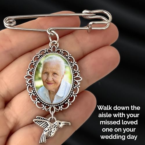Wedding Boutonniere Oval Bouquet Charm Pin Hummingbird Photo Charm Mother of the Bride Groom with Photo Resizing Software4