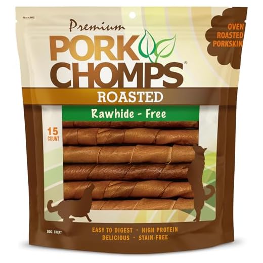 Pork Chomps Roasted Pork Skin Dog Chews, 6 Inch Twists, 15 Count - Long-Lasting Treats for Dogs - High Protein, Rawhide-Free, Low Fat, Healthy & Delicious Chews