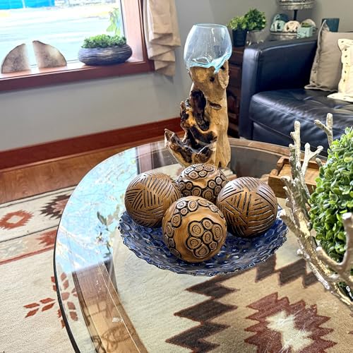 Boules décoratives marron 10cm sculptées géométriques (Lot de 4)