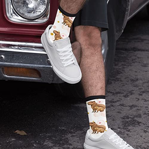 Image of Jedenkuku Pink Cute Capybara Animal Mother'S Day Novelty Fun Crew Socks Fashion Comfortable Men'S And Women'S Socks