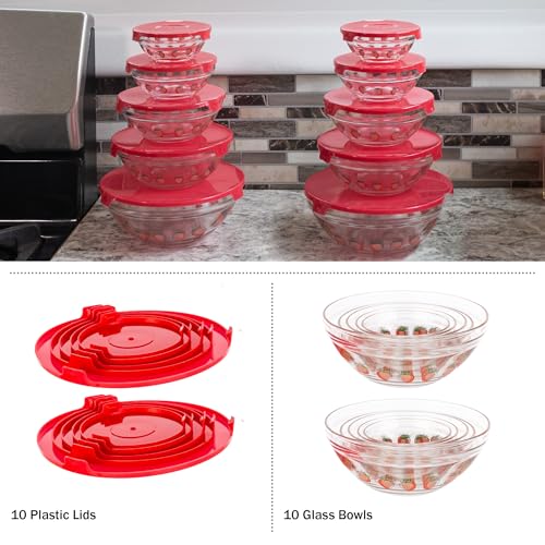 Glass Mixing Bowls - 10-Piece Mixing Bowls with Lids Set - Microwave and Dishwasher Safe Bowls - Kitchen Essentials by Classic Cuisine (Strawberry) by Classic Cuisine - Image 2