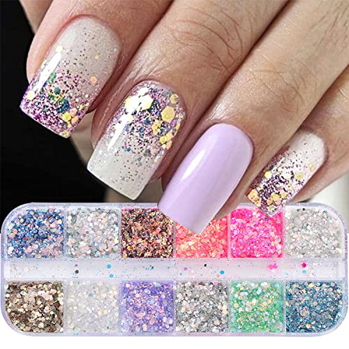 12 Colors Hexagon Nail Art Glitter 3D Holographic Crafts Stickers Sequins Nail Glitter Mermaid Powder Flakes Shiny Charms Hexagon Sequins Nail Art Supplies For Women Girls Acrylic Manicure Decoration #TOP19