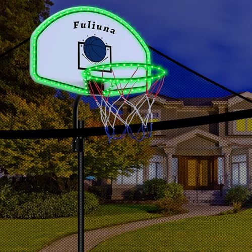 Bestsci Trampoline Basketball Hoop with Solar Lights Basketball Hoop for Trampoline Fits Diameter 25mm - 32mm Straight & Curved Pole Universal Trampoline Basketball Hoop Attachment with Ball and Pump