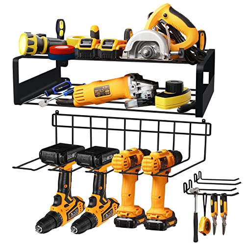 Garage Power Tool Storage Rack, Heavy Duty Detachable Design, Tool Storage Rack Wall Mount, Compact Three Tier Design for Garage Utility Room Repair Shop Carpenter Workshop,power tool organizer