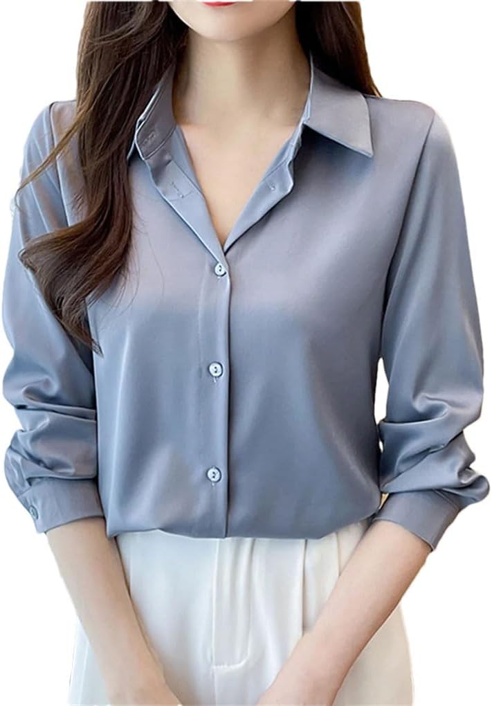 Solid Color Ladies Shirts Causal Women's Blouses Long Sleeve Shirts Tops Versatile Women's Tops