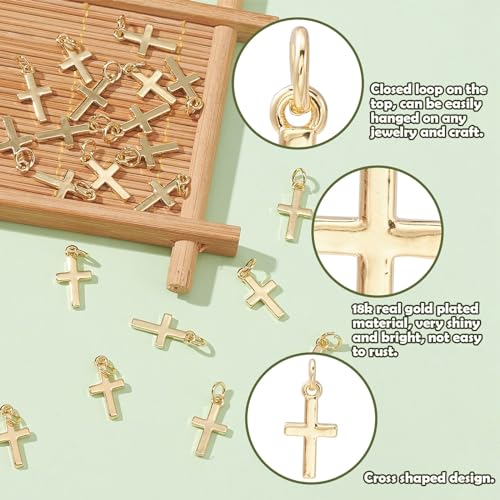 Image of KitBeads 10pcs 18K Real Gold Plated Cross Charms Brass Jesus Dangle Charm Mini Christ Crucifix Pendants for Jewelry Making Necklace Earrings Bulk