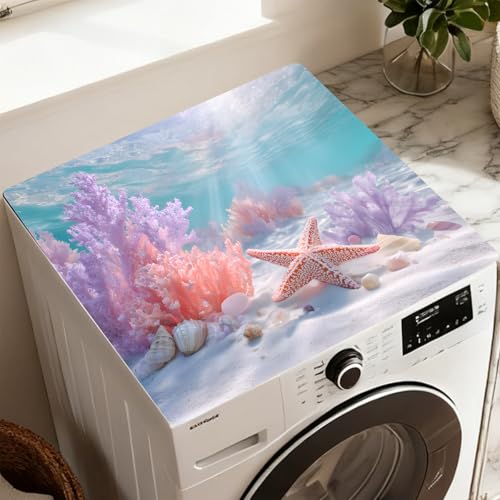 Image of Washer Dryer Top Cover Mat, Non-Slip Laundry Room Decor, Laundry Room Kitchen Appliance Decor Protector Universal 23.6 inchx19.7 inch (Starfish)