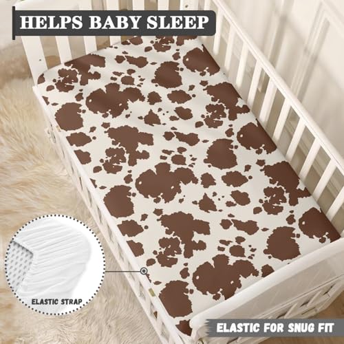 Image of Cow Print Baby Crib Sheets for Boys Girls Cowhide Print Fitted Crib Sheet for Standard Crib and Toddler Mattress Animal Skin Baby Mattress Sheets Toddler Bed Sheet 52x28x8 in