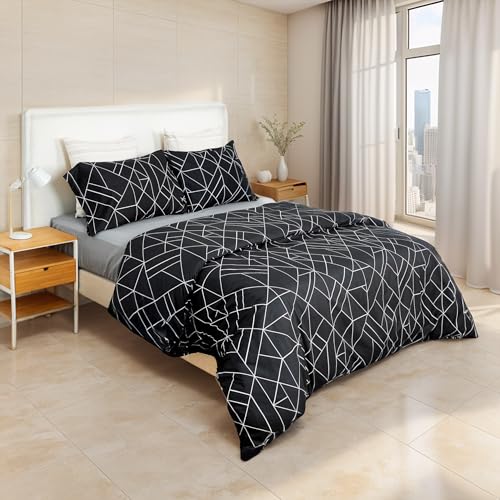 Etrexonline Juego de Funda Nórdica 4 Piezas para Cama 150 - Funda Edredón 220x240cm, Sábana Bajera 150x200cm, 2 Fundas de Almohadas 50x90cm - Microfibra Suave y Transpirable - Gris Abstracto