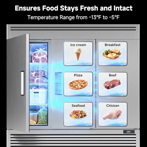 Image of Coolake 82 inch Commercial Reach-in Freezer 3 Solid Doors, 72 Cu.ft Stainless Steel Fan Cooling Upright Freezer 12 Adjustable Shelves, Commercial Freezer for Restaurant Kitchen Grocery Store Prep Area