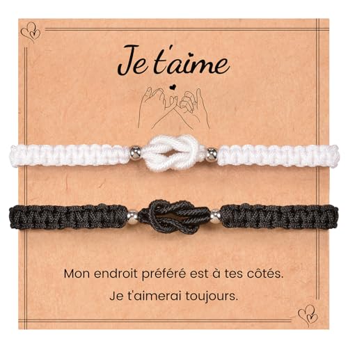 MANVEN Bracelet Couple Amoureux pour 2 Cadeau Couple Saint Valentin Anniversaire Noël pour Lui Elle Porte Cadeau Amoureux pour Femmes Hommes Amour Petit Ami...